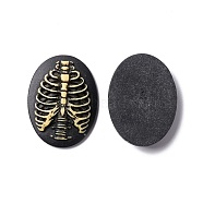 Halloween Cameos Opaque Resin Cabochons, Oval, Black, Skeleton Pattern, 39.5x29.5x7mm(RESI-C017-01C)