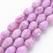 Opaque Baking Painted Crackle Glass Beads Strands, Teardrop, Faceted, Orchid, 10.5~12x8mm, Hole: 1.5mm, about 33~34pcs/strand, 15.24 inch~15.59 inch(38.7cm~39.6cm)(EGLA-T008-17D)