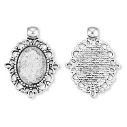 Tibetan Style Alloy Cabochon Setting for Enamel, Cadmium Free & Lead Free, Oval, Antique Silver, 33x24x2mm, Tray: 17.7x12.7mm, Hole: 4mm, about 300pcs/1000g(TIBE-N011-060)