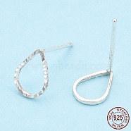 925 Sterling Silver Hollow Teardrop Stud Earrings, with S925 Stamp, Silver, 8.5x6mm, Pin: 0.8mm(STER-T005-08)