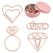 20Pcs 4 Style Iron Paper Clips, Mixed Shapes, with 1Pc Aluminum Box, for Valentine's Day, Rose Gold, Clips: 12~36x23.5~33x1~4mm, 5pcs/style(AJEW-GF0005-81)