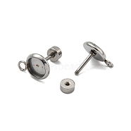 Tarnish Resistant 201 Stainless Steel Stud Earrings Findings, with 304 Stainless Steel Pin, Flat Round, Stainless Steel Color, 10.5x7.5mm, Hole: 1.8mm, Pin: 8x1mm(STAS-K279-01A-P)