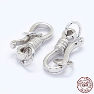 Rhodium Plated 925 Sterling Silver S-Hook Clasps, Platinum, 13.5x5x2.5mm, Hole: 3mm and 5x3mm(STER-I016-120C-P)