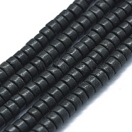 Natural Black Stone Beads Strands, Flat Round, 3.8~4.2x2~4.5mm, Hole: 0.8~1mm, about 152~180pcs/strand, 15.1~15.5 inch(38.5~39.5cm)(G-F631-A14)