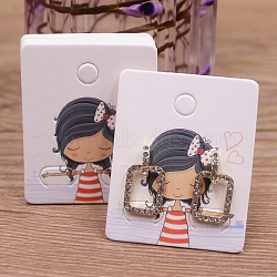 Rectangle Paper Earring Display Card with Hanging Hole, Jewelry Display Cards for Earring Display, White, Girl Pattern, 5x4x0.05cm, Hole: 5mm, 1mm and 12x7mm(CDIS-C004-01B)