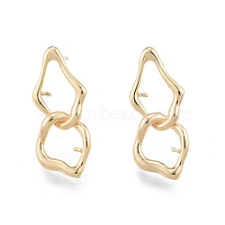 Brass Stud Earring Findings, for Half Drilled Beads, Twist Double Rhombus, Real 18K Gold Plated, 24x10.3mm, Pin: 0.8mm and 0.7mm(for half drilled beads)(KK-G432-25G)