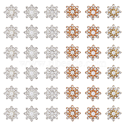 60Pcs 6 Style Alloy Rhinestone Cabochons, with Plastic Imitation Pearl, Snowflake, Mixed Color, 14~16x4~5mm, 10pcs/style(ALRI-FH0001-16)