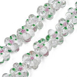 Handmade Silver Foil Lampwork Beads Strands, Flower, White, 13.5~14.5x14~15x9~10mm, Hole: 1.2mm, about 35pcs/strand, 17.32 inch~17.72 inch(44cm~45cm)(FOIL-T004-02F)