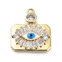 Rack Plating Brass Micro Pave Cubic Zirconia and Enamel Pendants, Eye Charms, Long-Lasting Plated, Cadmium Free & Lead Free, Evil Eye, Real 18K Gold Plated, 17x14x2.5mm, Hole: 1.2mm(KK-Q786-06G)