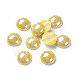 Opaque Glass Cabochons, Stripe Pattern, Half Round, Yellow, 9.5~10x3.5mm(X-GGLA-S038-11H-10mm)