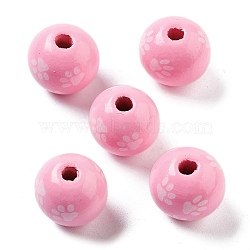 Dog Theme Wood Beads, Dog Paw, Hot Pink, 15.5x14.5mm, Hole: 4mm(WOOD-M011-05A-03)