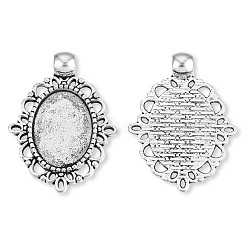 Tibetan Style Alloy Cabochon Setting for Enamel, Cadmium Free & Lead Free, Oval, Antique Silver, 33x24x2mm, Hole: 4mm, about 300pcs/1000g(TIBE-N011-060)