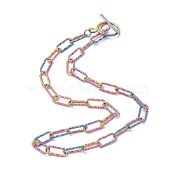 304 Stainless Steel Textured Paperclip Chains Necklace for Women, Rainbow Color, 19.29 inch(49cm)(NJEW-P263-02M)