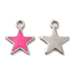 304 Stainless Steel Enamel Pendants, Star Charm, Stainless Steel Color, 12x10x1mm, Hole: 1.6mm(STAS-M308-13P-02)
