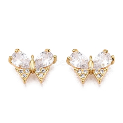 Brass Micro Pave Clear Cubic Zirconia Charms, Butterfly, Real 18K Gold Plated, 9.5x12.5x3.5mm, Hole: 1mm(KK-T073-23G)