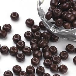 Baking Paint Glass Seed Beads, Round, Coconut Brown, 4~4.5x3mm, Hole: 1~1.2mm, about 4500pcs/bag, about 450g/bag(SEED-Q025-4mm-M04)