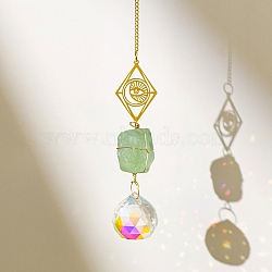 Glass Pendant Decorations, with Metal Finding and Natural Fluorite, for Home Bedroom Hanging Decorations, 260~270x30~40mm(PW-WGE7485-17)