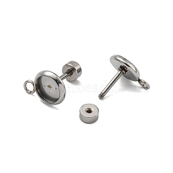 201 Stainless Steel Stud Earrings Findings, with 304 Stainless Steel Pin, Flat Round, Stainless Steel Color, 10.5x7.5mm, Hole: 1.8mm, Pin: 8x1mm(STAS-K279-01A-P)