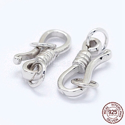 Anti-Tarnish Rhodium Plated 925 Sterling Silver S-Hook Clasps, Platinum, 13.5x5x2.5mm, Hole: 3mm and 5x3mm(STER-I016-120C-P)