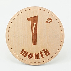 Basswood Milestone Cards, with Word, Flat Round with 1 Month, BurlyWood, 100x3mm, 12pcs/set(X-WOOD-TAC0005-07C)