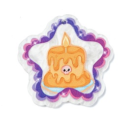 Halloween Style Printed Acrylic Pendants, Star, 40x39x2mm, Hole: 2mm(OACR-M007-03E)