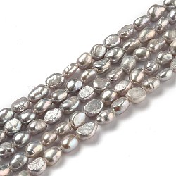 Natural Cultured Freshwater Pearl Beads Strands, Rice, Dyed, Gray, 6~9x4.5~6mm, Hole: 0.5mm, about 48pcs/strand, 13.98 inch(35.5cm)(PEAR-L033-30C)