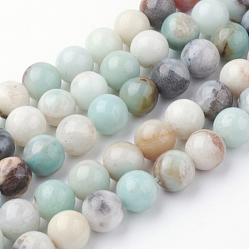 Natural Flower Amazonite Bead Strands, Round, 10~10.5mm, Hole: 1.5mm, about 38pcs/strand, 15.3 inch(39cm)