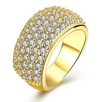 Classic Brass Cubic Zirconia Wide Band Rings for Women, Golden, US Size 7(17.3mm)