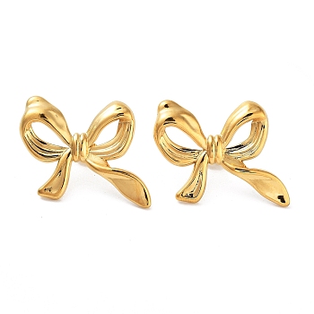 304 Stainless Steel Stud Earrings, Bowknot, Real 18K Gold Plated, 28x22mm