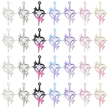7Pcs 7 Colors Alloy with Cubic Zirconia Pendants, Quadrilateral Star, Baking Paint, Mixed Color, 30x17.5x5.5mm, Hole: 1.4mm, 1pc/color 