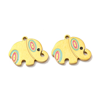 304 Stainless Steel Charms, with Enamel, Elephant Charms, Real 14K Gold Plated, 12x15x1mm, Hole: 1.4mm