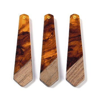 Resin & Wood Pendants, Tie Shaped Charms, Saddle Brown, 49x12x3.5mm, Hole: 2mm