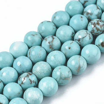Round Natural Howlite Beads Strands, Dyed, Turquoise, 4~5mm, Hole: 1mm, about 95pcs/strand, 15.31''(38.9cm)
