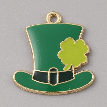 Saint Patrick's Day Alloy Enamel Pendants, Golden, Hat, 24x23x2mm, Hole: 1.5mm