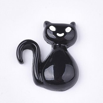 Resin Kitten Cabochons, Cartoon Cat, Black, 25x21.5x6mm