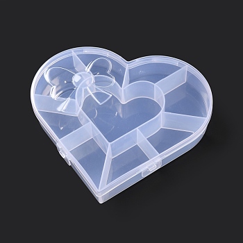 Plastic Bead Containers, for Small Parts, Hardware and Craft, Heart, Clear, 14.3x15.6x2.75cm