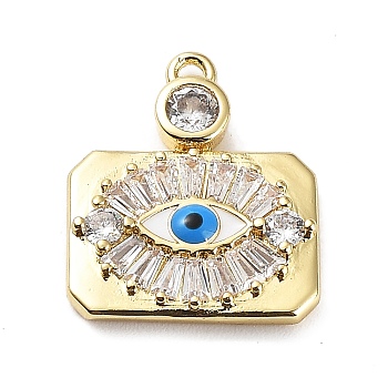 Rack Plating Brass Micro Pave Cubic Zirconia and Enamel Pendants, Eye Charms, Long-Lasting Plated, Cadmium Free & Lead Free, Evil Eye, Real 18K Gold Plated, 17x14x2.5mm, Hole: 1.2mm