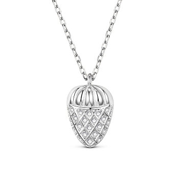 SHEGRACE Rhodium Plated 925 Sterling Silver Pendant Necklaces, with Grade AAA Cubic Zirconia, Acorn, Platinum, 15.75 inch(40cm), Pendants: 13x9.7mm