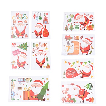 Christmas Theme, PVC Plastic Wall Stickers, for Home Living Room Bedroom Decoration, Santa Claus/Father Christmas, Mixed Color, 300x200x0.3mm and 200x300x0.3mm, 9 sheets/set