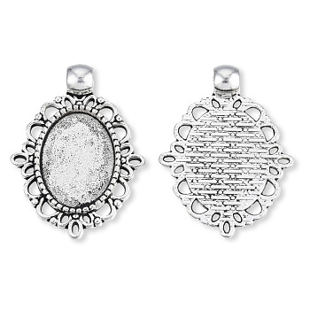 Tibetan Style Alloy Cabochon Setting for Enamel, Cadmium Free & Lead Free, Oval, Antique Silver, 33x24x2mm, Tray: 17.7x12.7mm, Hole: 4mm, about 300pcs/1000g