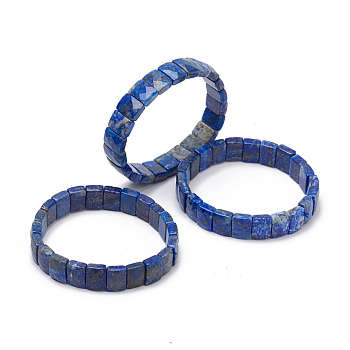 Natural Lapis Lazuli Gemstone Stretch Bracelets, Faceted, Rectangle, 2-3/8 inch(6cm)