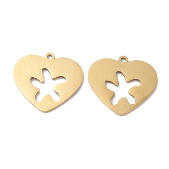 Ion Plating(IP) 316L Surgical Stainless Steel Pendants, Heart with Starfish Charm, Laser Cut, Real 18K Gold Plated, 18.5x20x1mm, Hole: 1.4mm