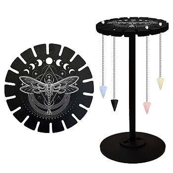 Wooden Wheel, Wooden Display Shelf, Black Holder Stand, Rustic Divination Pendulum Storage Rack, Witch Stuff, Dragonfly, Wheel: 120x8mm, 2pcs, Studdle: 288x12mm, 1pc