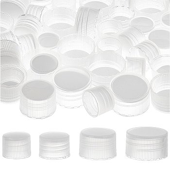 56Pcs 4 Style Plastic Screw-On Caps, Bottle Jug Storage Cap Lids, Flat Round, Clear, 20~30.5x15~17mm, Inner Diameter: 18~28mm, 14pcs/style