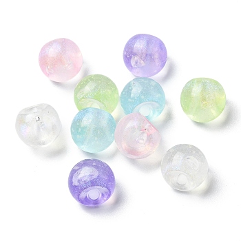 Plating Iridescent Luminous Acrylic Beads, with Glitter Powder, Round, Glow in Drak, Mixed Color, 15.5x16mm, Hole: 3.5mm