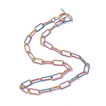 304 Stainless Steel Textured Paperclip Chains Necklace for Women, Rainbow Color, 19.29 inch(49cm)