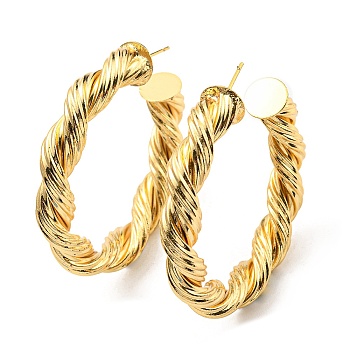 Rack Plating Brass Twist Round Stud Earrings, Half Hoop Earrings, Cadmium Free & Lead Free, Real 18K Gold Plated, 48x9mm