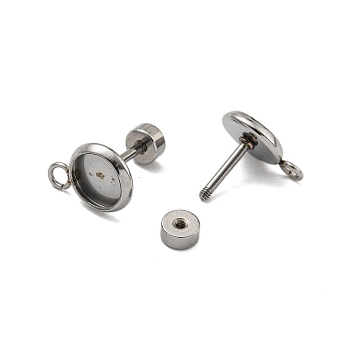 201 Stainless Steel Stud Earrings Findings, with 304 Stainless Steel Pin, Flat Round, Stainless Steel Color, 10.5x7.5mm, Hole: 1.8mm, Pin: 8x1mm