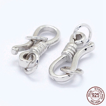 Rhodium Plated 925 Sterling Silver S-Hook Clasps, Platinum, 13.5x5x2.5mm, Hole: 3mm and 5x3mm