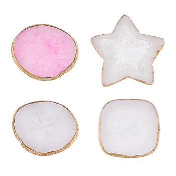 4Pcs 4 Style Resin Imitation Agate Color Palette, Makeup Cosmetic Nail Art Tool, Star & Oval & Square, Mixed Patterns, 8.2~10x8.7~10x0.7~0.9cm, 1pc/style